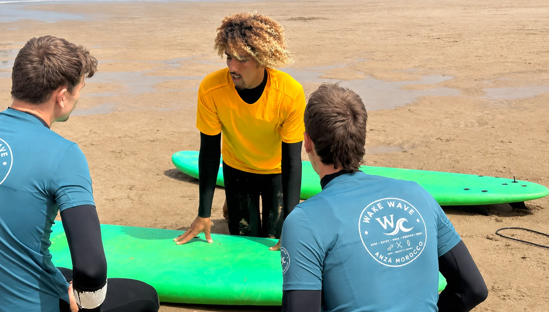 Wake Wave surf lesson setup on Anza Beach.