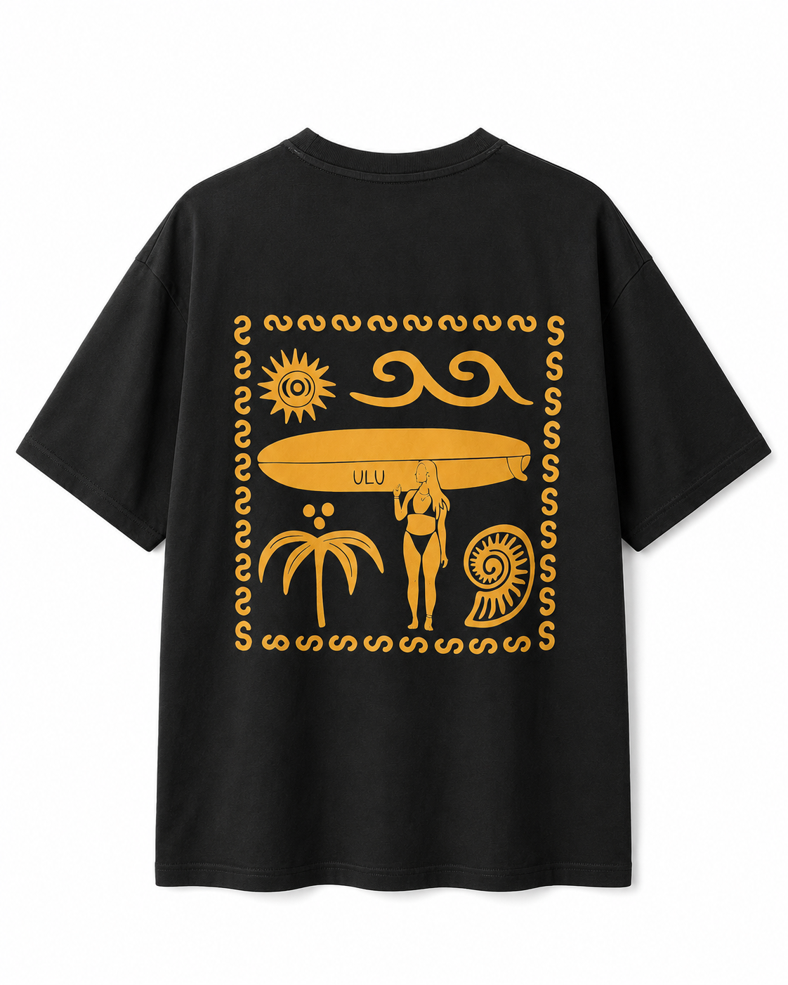 Wake Wave Gold Surf Motif Tee product back view.