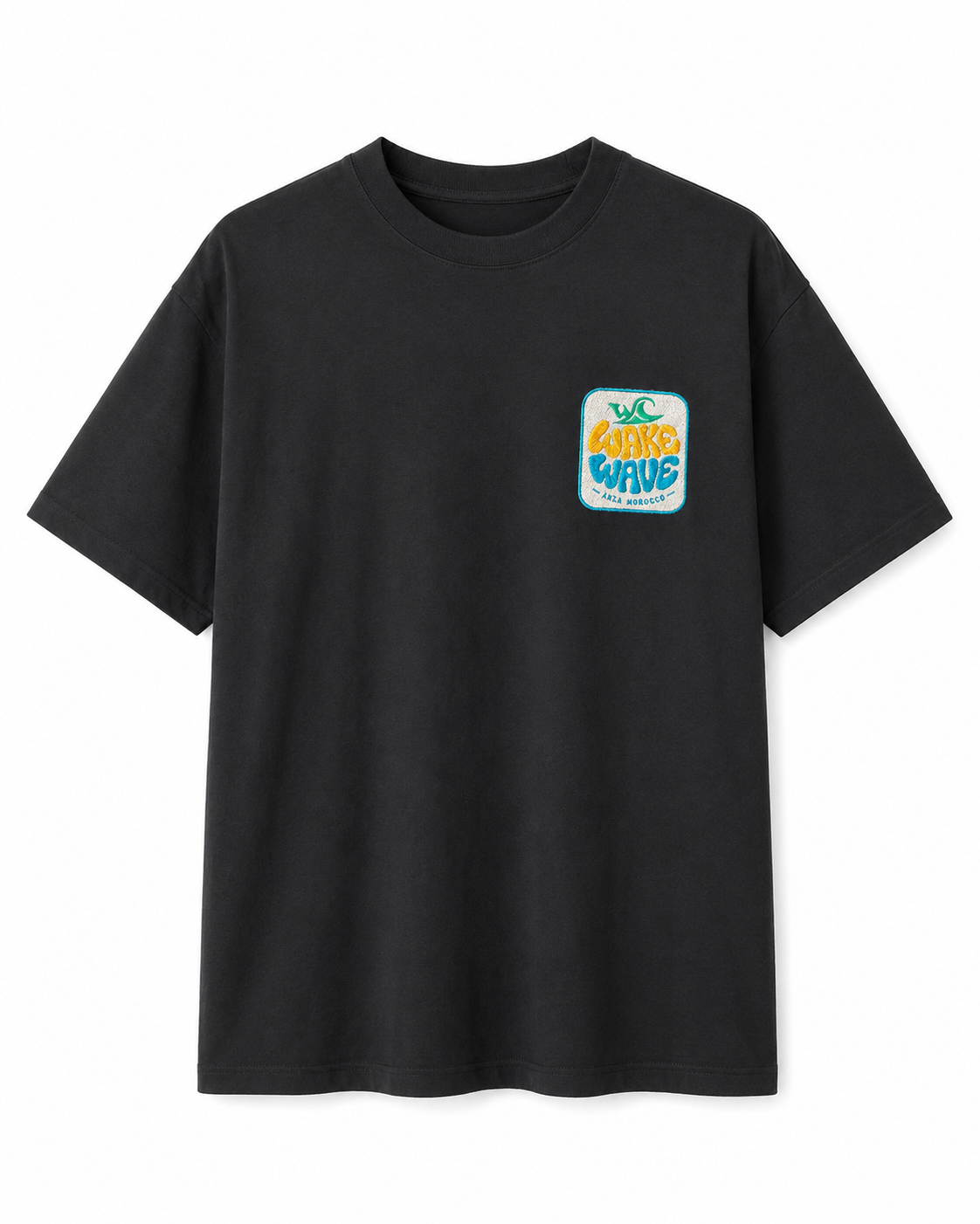 Wake Wave Gold Surf Motif Tee product front view.