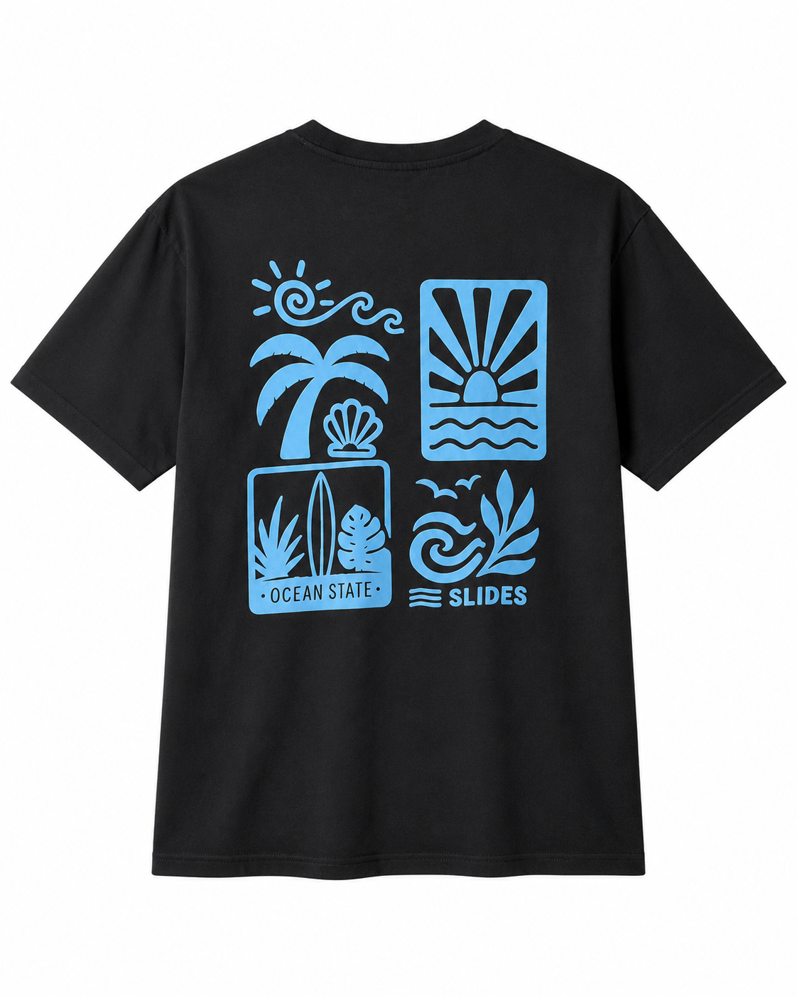 Wake Wave Ocean State Slides Tee product back view.