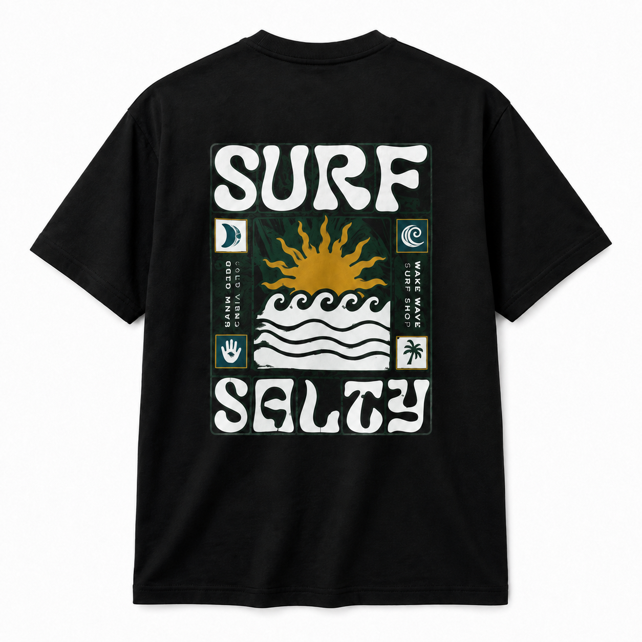 Wake Wave Surf Salty Tee product back view.