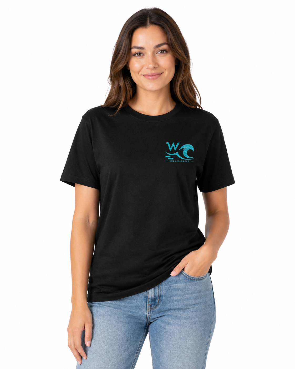 Wake Wave Surf Shop Tee female front view.