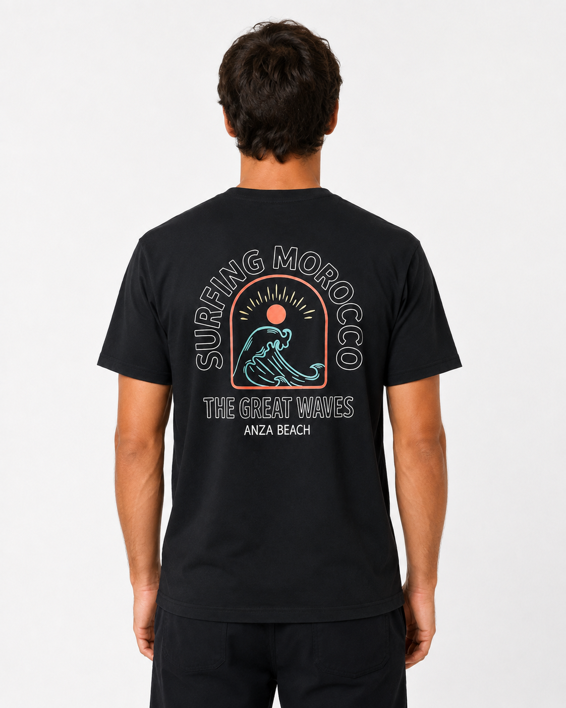 Wake Wave Surfing Morocco Great Waves Tee male back view.