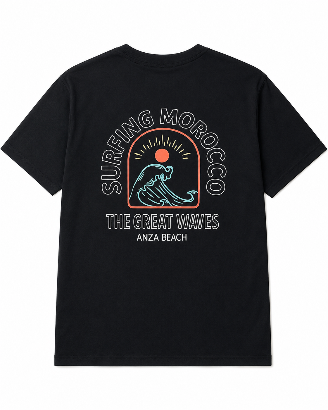 Wake Wave Surfing Morocco Great Waves Tee product back view.