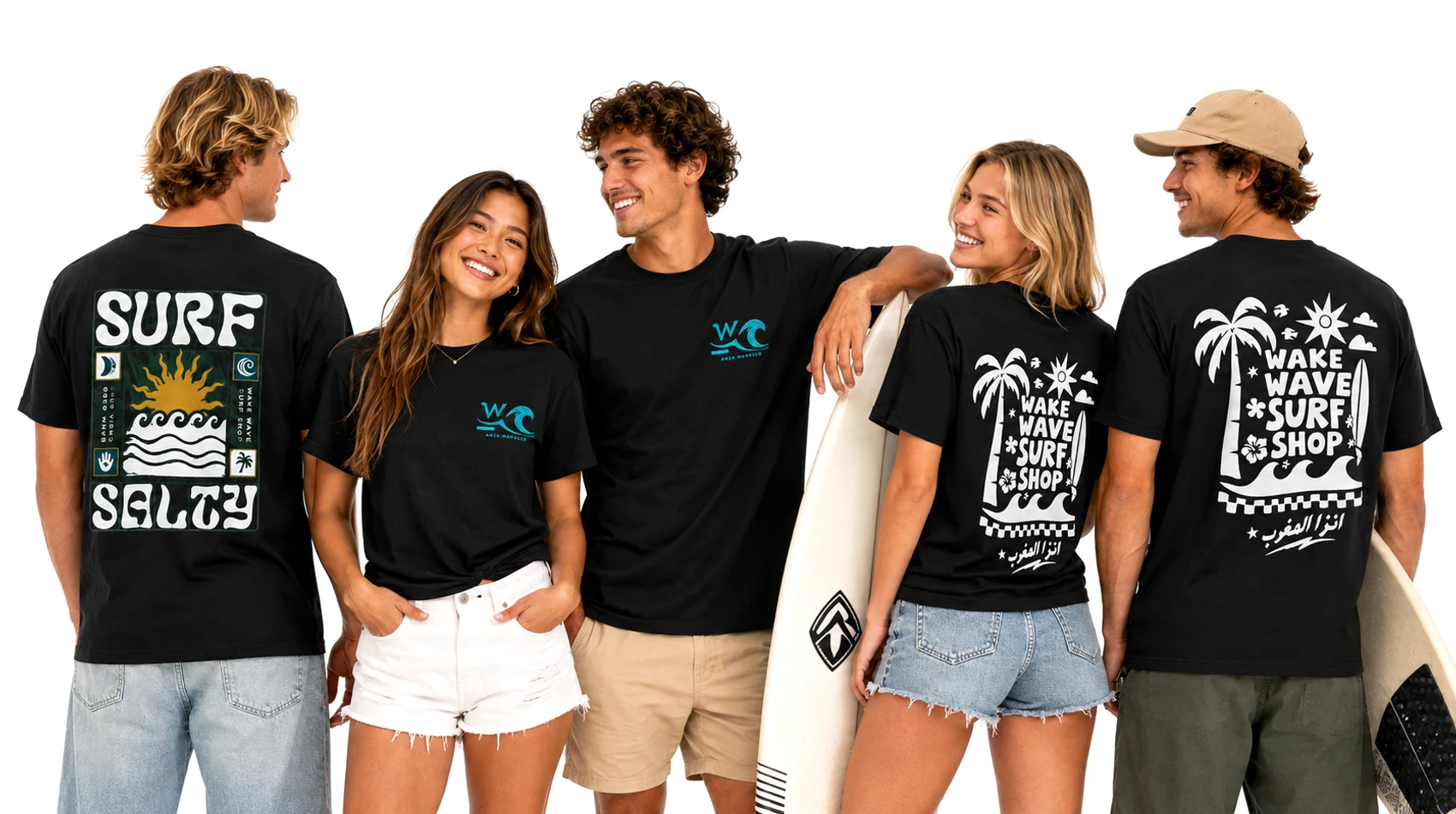 Wake Wave group campaign showing front and back T-shirt artwork.